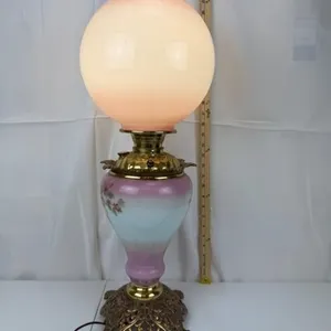 Vintage Pink Glass Table Lamp w/ Globe Shade