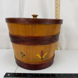 Vintage Painted Wooden Basket w/ Lid