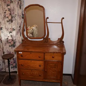 Vintage 4 Drawer Solid Oak Rolling Dresser