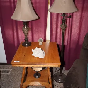 Solid Oak Table with Table & Floor Lamp
