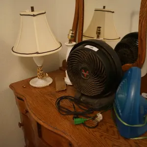 2 Milk Glass Table Top Lamps and 2 Fans