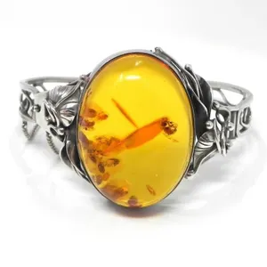 ART NOUVEAU STYLE SILVER & AMBER BRACELET 33g