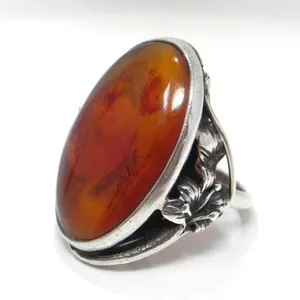 ART NOUVEAU STYLE SILVER & BALTIC AMBER RING 9.26g