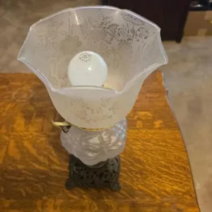 Frosted Glass Floral Table Lamp with Ornate Base