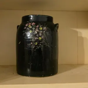 Black Ceramic Crock with Floral Design