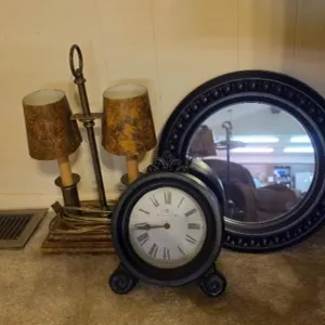 Desk Clock, Mirror, & Lamp