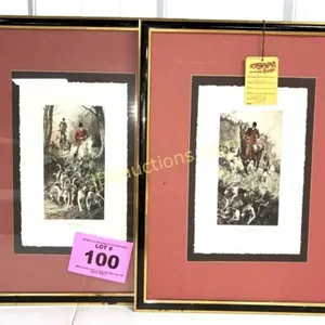 HUNTING DOG PICTURES - ONE MISSING GLASS