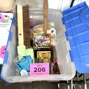 NICE PLASTIC TOTE WITH MISC HARDWARE