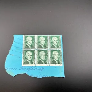 6 Thomas Jefferson 1c Stamps on Blue Paper