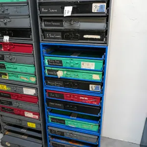 Hardware Storage Cabinet With Labeled Drawers And Contents