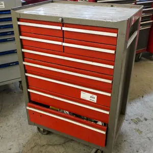 Tool Chest, Multiple Drawer, Red and Gray, Rolling, With Miscellaneous Contents
