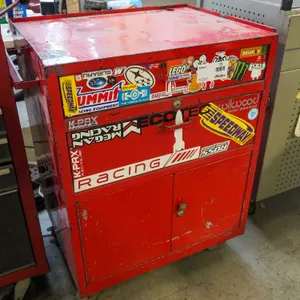Red Metal Rolling Tool Cabinet With Drawers And Storage Compartments