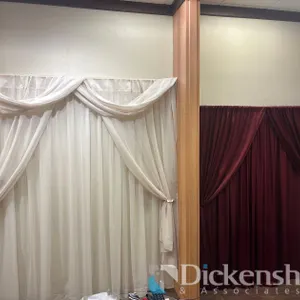 RED AND WHITE FORMAL CURTAIN BACKDROPS WITH MOUNTS