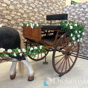 WOOD TWO-WHEELED HORSE-DRAWN CARRIAGE W/ BLACK LEATHER SEAT