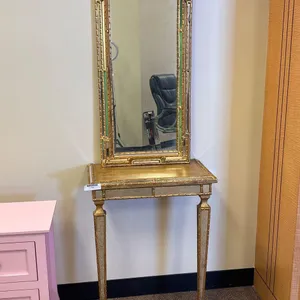 DECORATIVE GOLDEN HALF TABLE WITH MIRROR