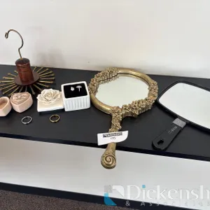COSTUME JEWELRY RINGS, RING BOXES, AND MIRRORS