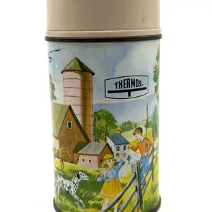 Vintage 1962 Farm Metal Thermos Bottle 
- lid