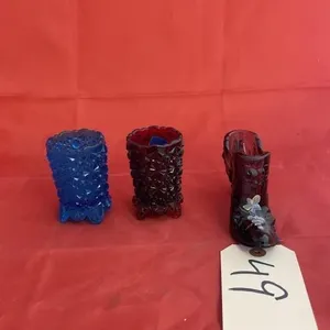 3 Pcs - Fenton Painted Amethyst Glass Shoe