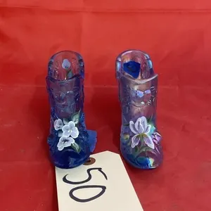 2 Fenton Shoes - Blue Glass Hand Painted Shoe