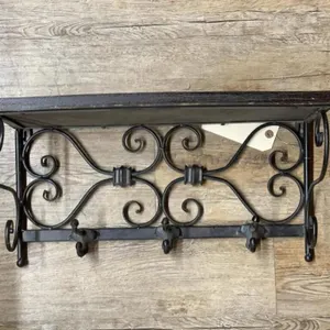 Wood/Metal Wall Shelf w/Key Hooks 20"x8"