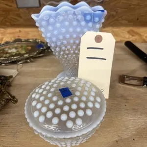 Fenton Opalescent Hobnail Fan Vase - Dish