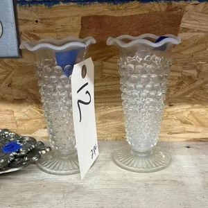 2 - Opalescent Hobnail Bud Vases