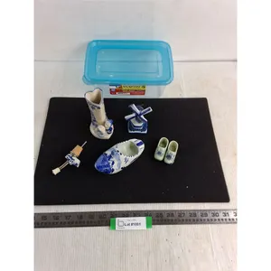 Hand Painted Dutch Porcelain Ornaments, Storage Tote