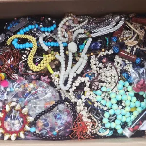 BOX OF BROKEN JEWELRY FOR CRAFTS AND REPAIR