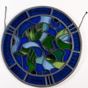 SIGNED STAINED GLASS CIRCULAR WINDOW PANEL