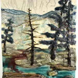 SIGNED CERAMIC PLAQUE NORTHERN LANDSCAPE