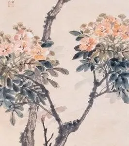 BAO YIWEN "FLOWERING TREE" SCROLL PAINTING 1962