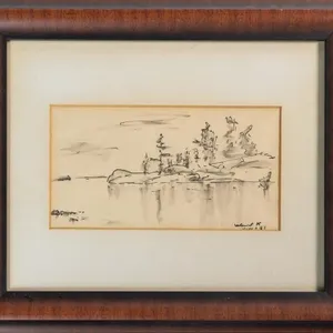 K. WAND LAKE LANDSCAPE INK WASH SKETCH