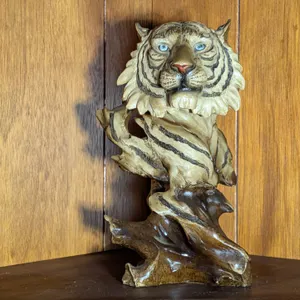 Resin Tiger Bust Sculpture with Blue Eyes
