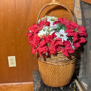 Wicker Basket with Artificial Poinsettias
