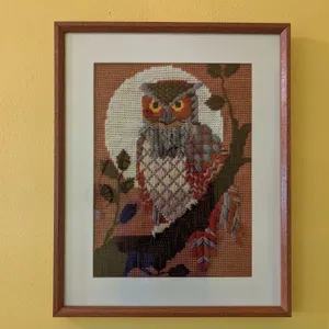 Framed Needlepoint Owl Art