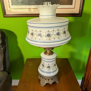 Blue Floral Glass Hurricane Lamp