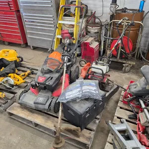 Craftsman FWD push lawn mower & bagger w/  Honda weed wacker & Husqvarna leaf blower & assorted yard maintenance tools