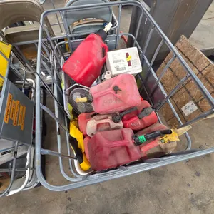 Assorted gas cans & office supplies