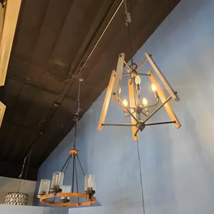 (2) WOOD-ACCENT HANGING CHANDELIERS