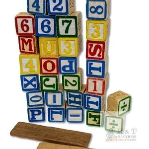Vintage Wood Wooden Toy Blocks Letters, Numbers & Animals Red/Green Yellow/Blue, 1.15" High
