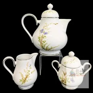 NORITAKE Ireland Edenberry 2772 Pattern Teapot with Lid, Creamer & Lidded Sugar Dish, Up To 8" No Chips or Cracks