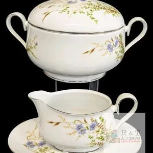 NORITAKE Ireland Edenberry 2772 Pattern Soup Tureen With Lid & Gravy Boat With Underplate, Up To 7.5" Tall No Chips or Cracks