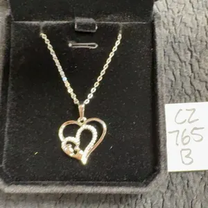 Platinum Plated 25.0mm Simulated Diamond (CZ) Double Heart Necklace, 17” - 19” Long
