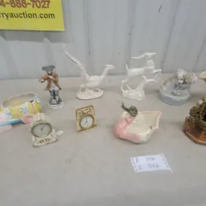 Decorative Porcelain Figurines, Mantel Clocks, Easter Bunny, Trinket Dish