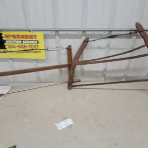 2x Antique Wooden Bucksaw with Wire Tensioning System