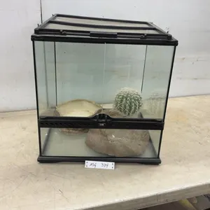 Exo Terra Glass Terrarium, Water Dish, Rock and Cactus, 18 1/2 × 17 1/2 × 17 1/2”
