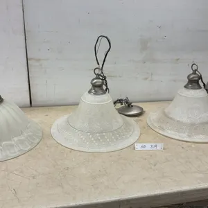 Lot of 3 Assorted Pendant Light Fixtures with Frosted Glass Shades, Brass and Brushed Nickel Caps