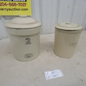 Medalta Potteries 2 Imperial Gallon Crock and One Gallon Crock, Both with Lids