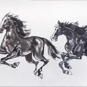XU KEQIANG CHINESE HANGING SCROLL OF TWO HORSES