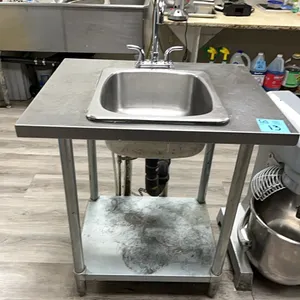 stainless steel stand-alone sink and stand, 30”x24x34”, sink bowl is 7” deep, includes faucet